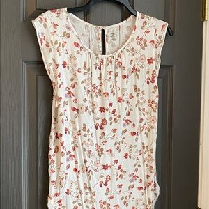 LOFT Red and Cream Floral Blouse